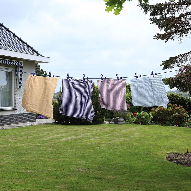 2 Pack Portable Clothesline with 12 Clothespins, Windproof Travel Clothesline