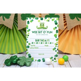 Amanda Creation Wee Bit O' Fun St. Patrick's Day Themed Birthday Party Fill In Invitations set of 20 with envelopes