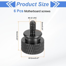 sourcing map 6Pcs #6-32 UNC Aluminum Thumb Screws, 12x16mm(ODxH) Computer Case Thumb Screws for PC Side Panel Motherboard Mounting Screw, Black