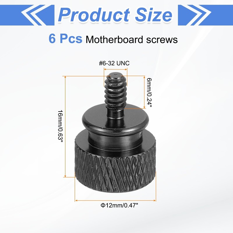 sourcing map 6Pcs #6-32 UNC Aluminum Thumb Screws, 12x16mm(ODxH) Computer