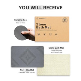 TBEECOZY Stone Bath Mat, Bath Rug Diatomaceous Earth Shower Mat, Drying Hard Bathroom Mat, Non-Slip Super Absorbent Stone Bath Mats for Bathroom Shower Floor 30"x20"