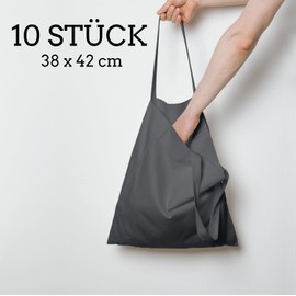 Cotton Bag 38 x 42 cm, Pack of 10, Unprinted, Long Handle, Fabric Bag, Cotton Bag, Jute Bag, Oeko-Tex® Certified Fabric Bag, Shopping Bag to Paint on, 38 x 42 cm