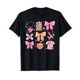 Cute Pink Coquette Bow Girly Nurse T-Shirt