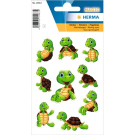 HERMA 15463 Stickers Turtle Small Large, 9 Pieces, Googly Eyes Animals Stickers with Funny Turtles Motif, Children's Labels for Photo Album, Diary, Scrapbooking, Birthday, Letters, Crafts