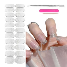 Nail Foil UV Hardening Pack of 22, Transparent Glitter UV Gel Nail Foil, Nail Foils UV Hardening, Elegant UV Gel Strips for Women Girls Nail Decoration, with Nail File and Stick, File