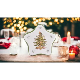 Spode Christmas Tree Pattern Star Shaped Dessert or Lunch Disposable Paper Plates, Set of 16