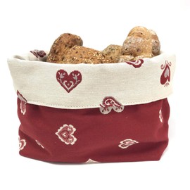 Gaidra Bread Basket – Fabric – Bread Basket – Tyrol, Alpine Country House Style, for Storage of Bread and Pastries, Double-Sided – High-Quality Workmanship – Red Hearts Motif