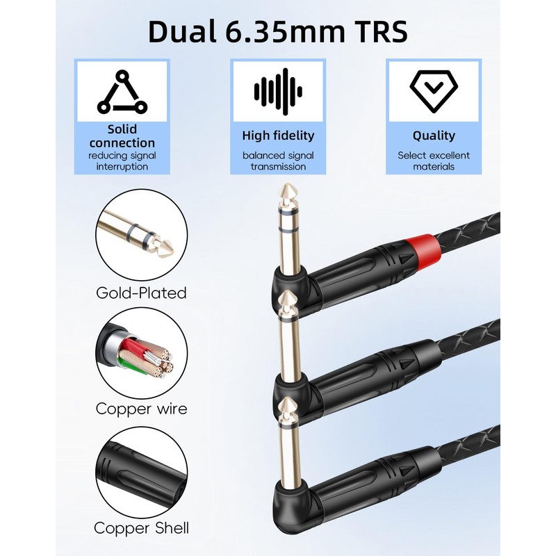 RIIEYOCA 1/4" TRS to Dual TS Mono Insert Y Splitter