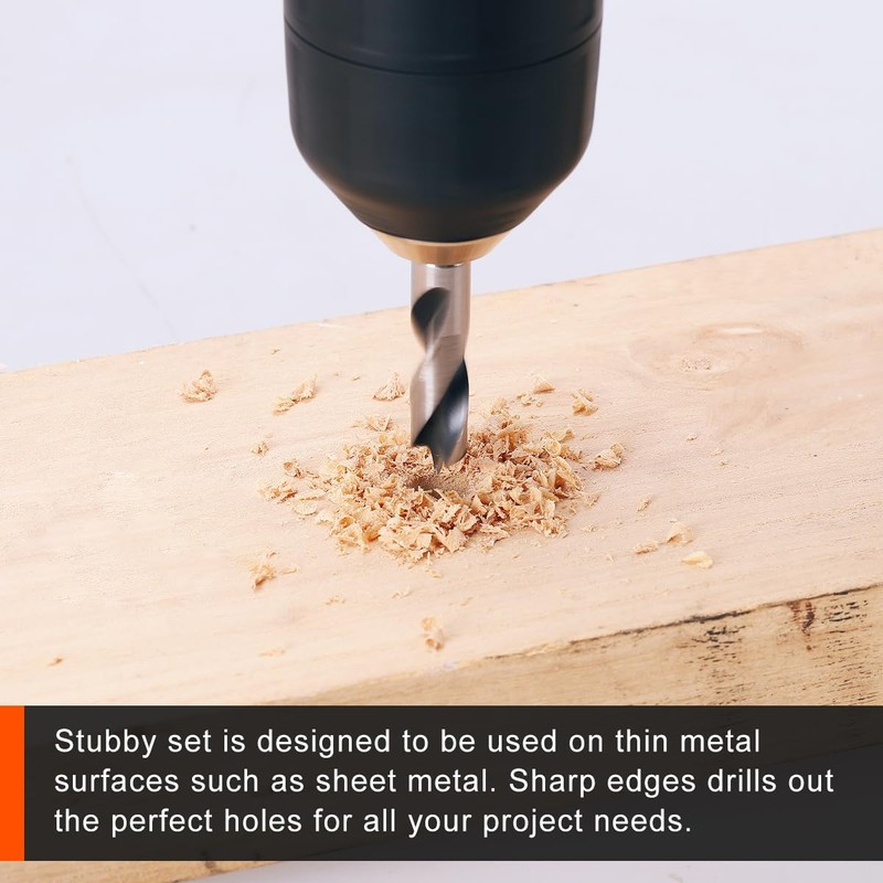 COMOWARE Brad Point Stubby Drill Bit Set for Wood, Short