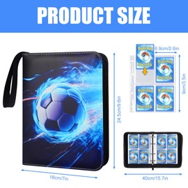 Foreverup Football Card Holder, 400 Pockets Trading Card Album, Games Collection Binder with Zipper and Handle Strap, Trading Card Binder with 50 Removable Sleeves for Trading Cards, Game Cards