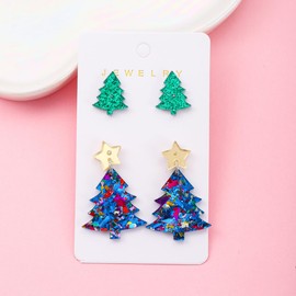 3Pcs Christmas Acrylic Stud Earrings for Women Snowman Christmas Tree Gingerman Dangle Drop Earrings Set (C)