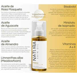 Natura Skin Oil 150ml. Aceite Corporal, Disminuye Estrías y Cicatrices, Ideal para Uso durante el Embarazo, Hidrata Profundamente la Piel Seca, No es