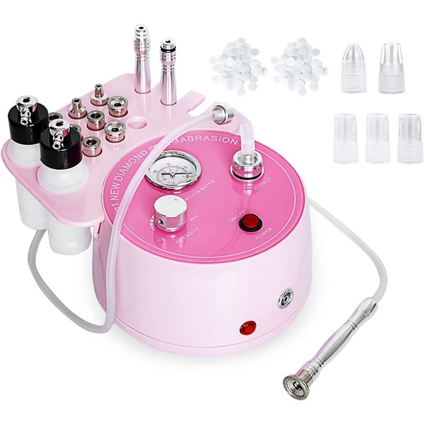 3 in 1 Pink Diamond Dermabrasion Machine Professional Pore Vacuum for Skin Toning Black Head Removal Cleaner with 0-70 cmHg Suction Power Facial Treatment Machine for Home Use