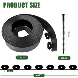 4 in Tall Landscape Edging, Plastic Landscape Edging Border No Dig, Landscape Edging Kit for Garden, Flower Beds and Lawn (Black) (4in x 40ft)