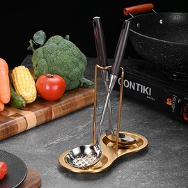 Stainless Steel Spoon Rest, Spatula Ladle Holder, Utensil Spoon Rest Holder, Brushed Finish, Dishwasher Safe (Gold 1PC)