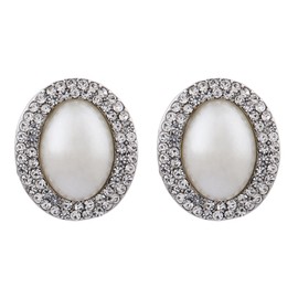 Clip On Earrings - Silver Plated Vintage Style With A Large Pearl - Bertha S