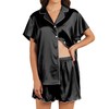 Ekouaer Women's Classic Button Down Ruffle Sleeves Short Satin Silk