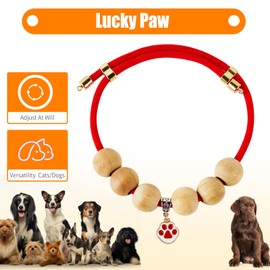 Dog Collar with Asian Amulets, Waterproof and Adjustable Size, Various Trendy Designs, Asian Decoration and Amulets (Lucky Paw) (L 36-60 cm)