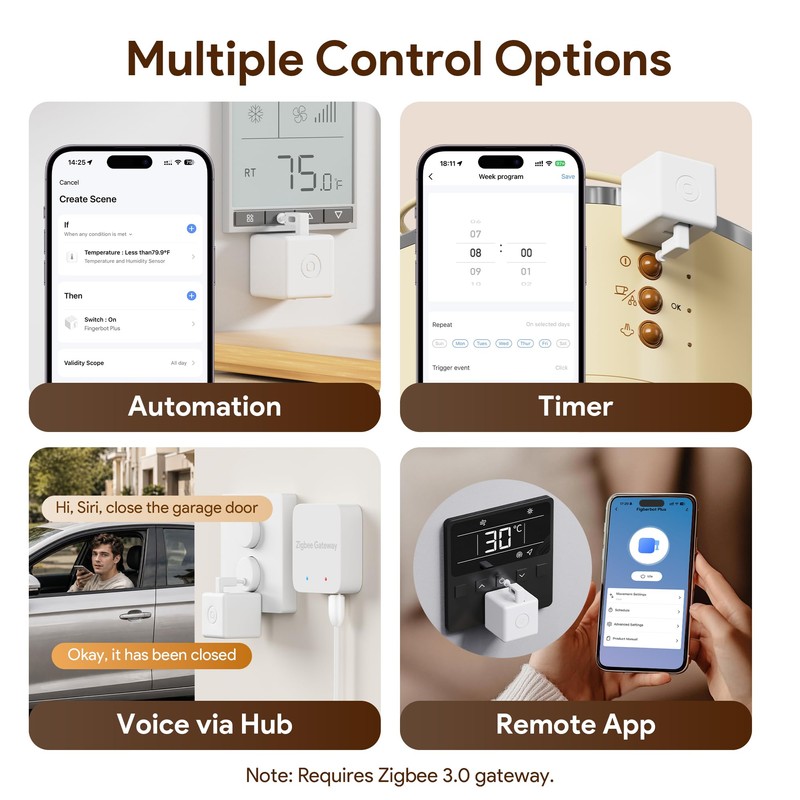 ORYZIC Fingerbot Plus Zigbee Smart Button Switch Pusher, Zigbee Hub