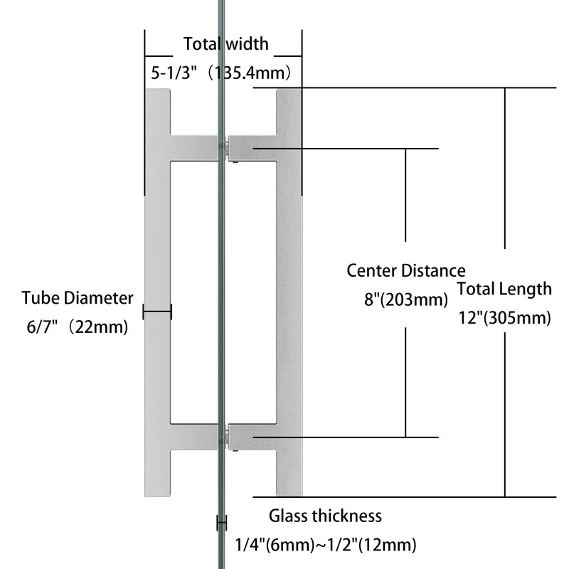 Bathlink 8" Square Shower Door Handle, Back to Back Shower