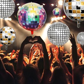 MY LIFE WAY 9PCSDisco Ball Balloons, 22-Inch Helium 4D Colorful Disco Ball, Party Balloons, Shiny and Unisex, Perfect for Bachelor Parties, Birthdays, and 70s, 80s, and 90s Disco Party Decorations