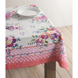 Maison d' Hermine Table Cover 100% Cotton 140cm x 230cm Decorative Tablecloth Washable Square Easter Tablecloths for Dining, Home, Wedding, Banquet, Buffet, Rose Garden - Spring/Summer