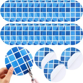 Outus 24 Pcs Vinyl Pool Patch Repair Kit Self Adhesive Pool Liner Plastic Repair Patch Pool Patches for Above Ground Pools Inflatable Boats Air Mattress Products, 4 Inch (Gradient Blue Plaid)