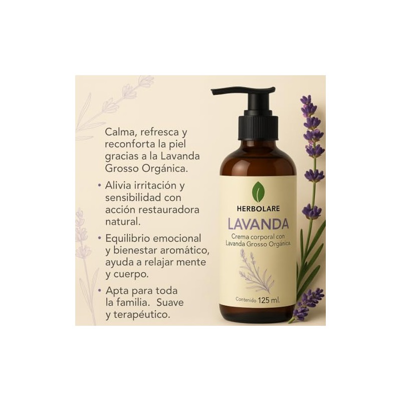 Herbolare Crema Corporal Natural de Lavanda Grosso Orgnica Francesa 125