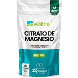 Wellthy Citrato de Magnesio Premium 220 Cápsulas 400mg. 100 Natural, Cápsulas Veganas, Bottle Free, Mas de 2 meses de porciones en 1 Solo Frasco.