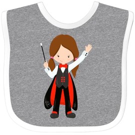 inktastic Magician Girl, Brown Hair, Magic Trick, Wand Baby Bib Heather and White 447c1