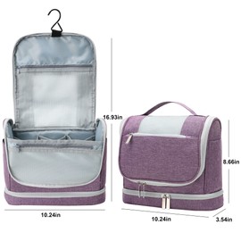Qukou Portable Hanging Travel Cosmetic Bag,Waterproof Bathroom Shower Organizer Bags,Large Capacity Toiletry Bags for Men and Women, purple