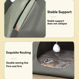 MANGOKKA Cat Tent House, Foldable Cat Head Type House for Indoor Cats, Cute CAT Tent Nest with Washable Double Sided Cushion, Removable Dog Tent Bed, Pet House for Puppies/Bunny/Kitten (Gray Green)