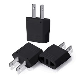 Bates 3 Pack European to US Plug Adapter, Black