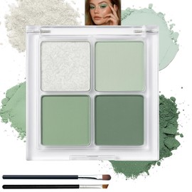 Green-Toned 4-Color Matte & Shimmer Eyeshadow Palette - Long-Lasting & Waterproof Compact Eye Makeup with Glitter Mermaid Effect - Neutral Travel-Size Palette for Daily Use (Green)