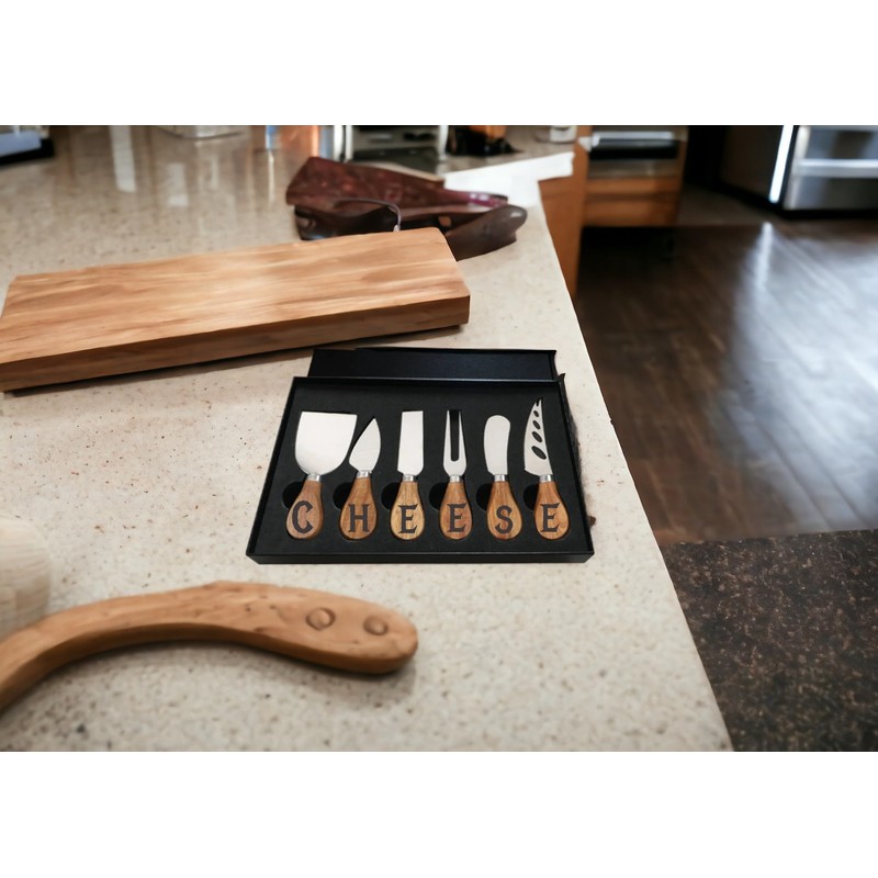 6 Piece Cheese Knife Set with Wooden Handle (Gold)