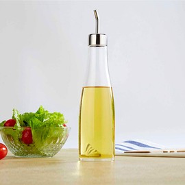 Olive Oil Dispenser Bottle, 300ml Acrylic Vinegar Dispenser Bottle Clear Olive Oil Dispenser with Stainless Steel Pourer Cooking Oil Dispenser Oil Bottles for Kitchen
