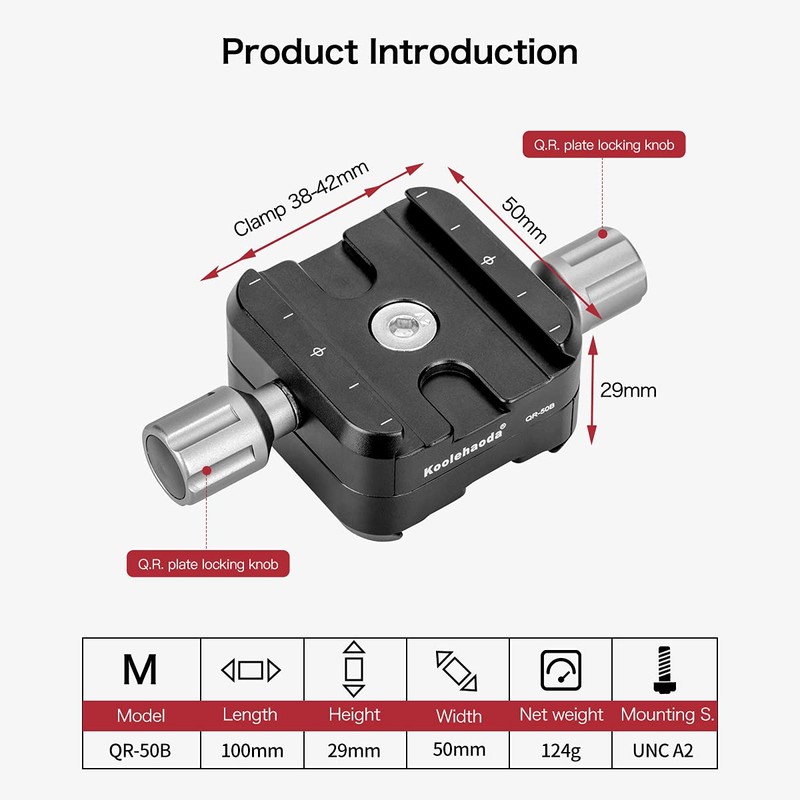 Koolehaoda QR-50B Quick Release Plate Clamp Double Clamp Adapter Compatible