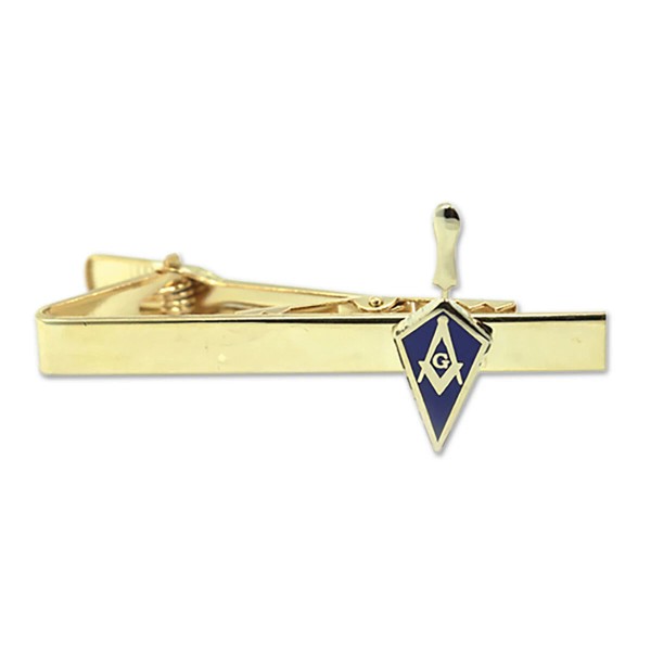 Trowel with Square Compass Masonic Tie Clip - [Blue &