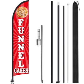 CroBlissful 12 x 2.5 ft Funnel Cakes Windless Swooper Flag Feather Banner with 15 ft Flag Pole Kit and Ground Stake for Mexican Restaurant Business Advertising Store Fronts Shops Outdoor