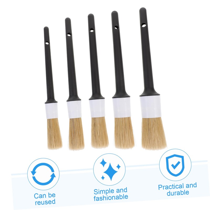 BIUDECO 5Pcs Round Head Small Brush for Automotive Cleaning Handle