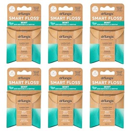 drTung's Smart Floss Mint for Teeth - Natural Expanding Dental Floss, Gentle on Tooth & Gums, Expands & Glides, PTFE & PFAS Free, Certified Organic Mint Essential Oils - Pack of 6