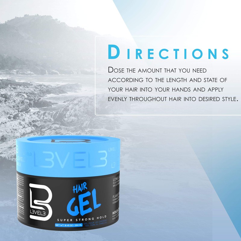 L3 VEL3 Super Strong Hair Gel - Creates Sleek, Long