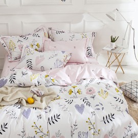 HighBuy Floral Comforter Set Queen Size 3 Piece White Pink Flower Comforter with 2 Pillow Shams Cottagecore Fluffy Comforters Soft Boho Bedding Set for Queen Bed,Lightweight,Breathable,All Season