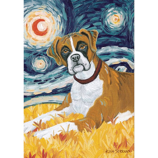 Toland Home Garden Van Growl Boxer 28 x 40 Inch Decorative Puppy Dog Portrait Starry Night House Flag