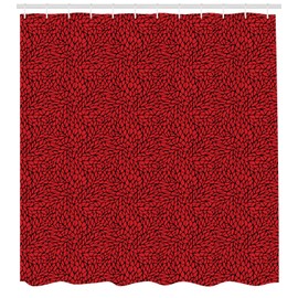 ABAKUHAUS Red and Black Shower Curtain, Abstract Pattern in Vibrant Color with Geometrical Shapes Modern Grid on Black, Cloth Fabric Bathroom Decor Set with Hooks, 86 Inches Extra Long, Red Black