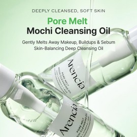 ARENCIA Pore Melt Mochi Makeup-Removing Cleansing Oil, Non-Comedogenic, Rice Amino Acids HD, Vitamin E, Cica, & Ceramide, 6.76 fl oz
