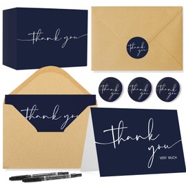 NESCCI 100 PCS Thank You Cards With Envelopes and Stickers，Classy 4x6 Blank Thank You Cards，Thank You Notes for Wedding, Small Business, Baby & Bridal Shower (Navy Blue)