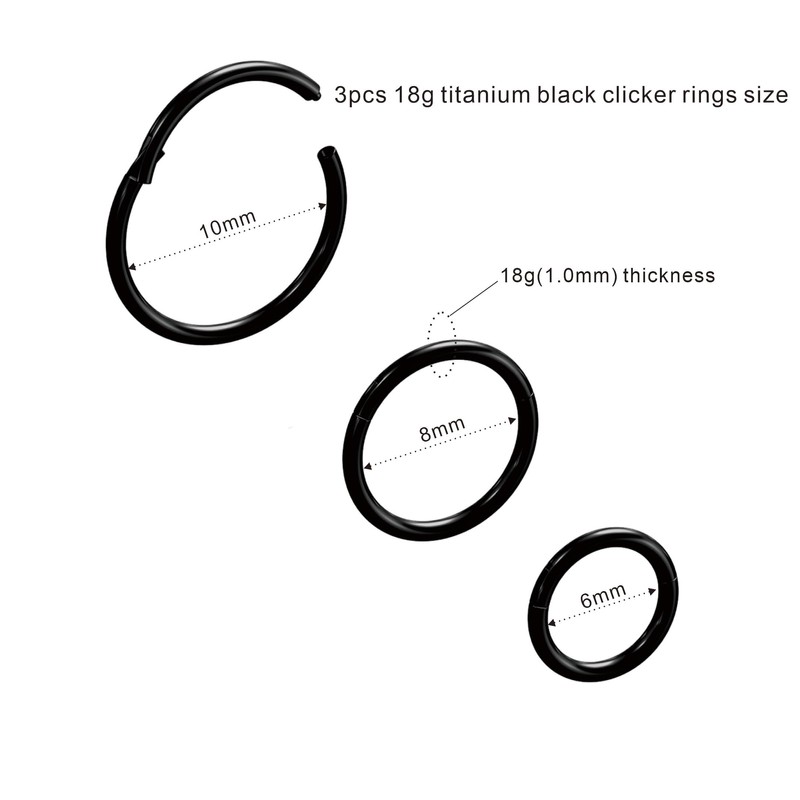 NORO OLO Titanium 3PCS-18G black Anodised Hinged Clicker Nose Hoop