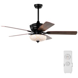 Tangkula 52-Inch Ceiling Fan with Remote Control, Crystal Ceiling Fan with 3 Wind Speeds and 5 Reversible Blades, Retro Ceiling Fan with Timer for Bedroom Living Room Dining Room (Brown)