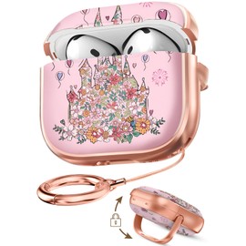 Coralogo for AirPods 4 Case with Safety Lock - Cute Cartoon for Women Girls Fashion Stylish Castle Pattern Design Kawaii Girly Girlish Hard Protective Cover for AirPods 4th Generation 2024